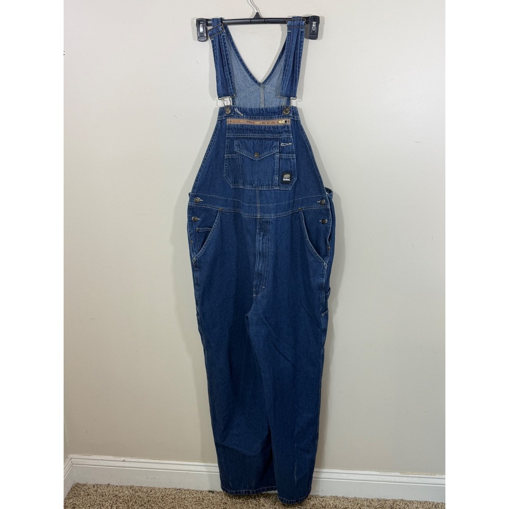 Berne Men's Denim Bib Overalls 44x32 Blue Workwear Carpenter Utility Farm